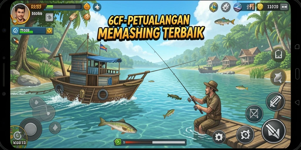 Screenshot gameplay 6CF menampilkan aksi memancing yang menarik dan menantang.
