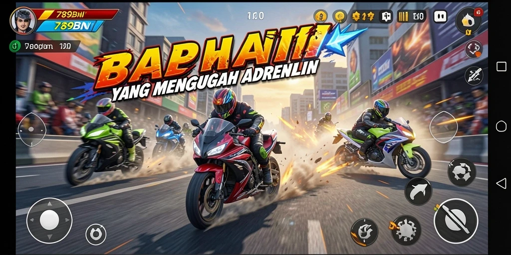 Screenshot gameplay 789BNI menampilkan balapan motor yang seru dan grafis memukau.