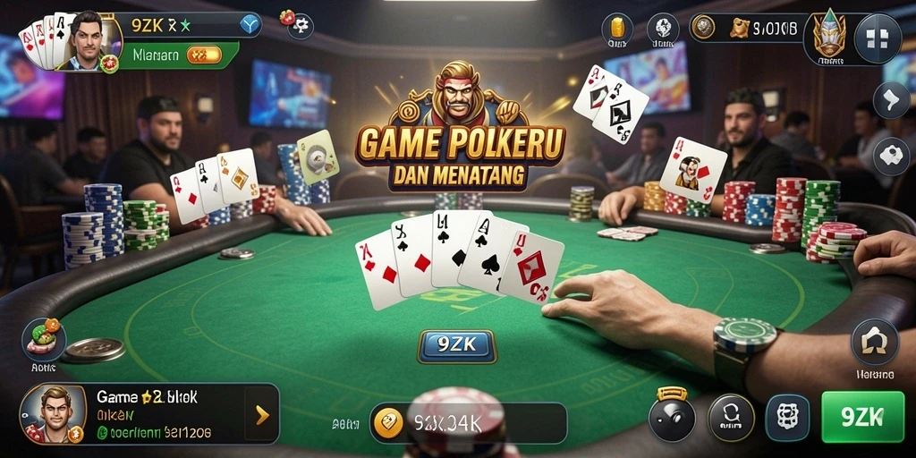 Tampilan gameplay menegangkan di dalam 9ZK dengan aksi kartu.
