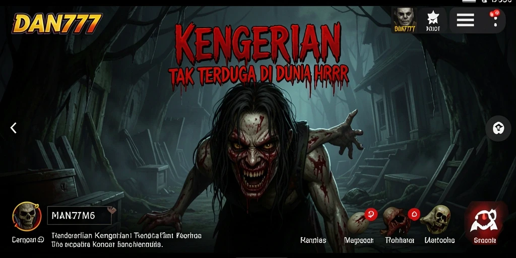 Tangkapan layar permainan DAN777 menampilkan suasana mencekam dan karakter menyeramkan.