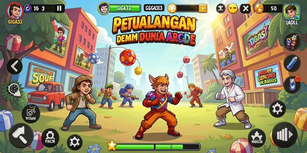 Tampilan menawan dari gameplay GIGA33 dalam mode Arcade.