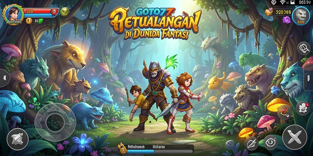 Tangkapan layar GOTO77 menampilkan karakter menjelajahi dunia petualangan yang menakjubkan.