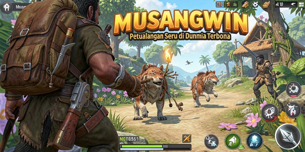 Tangkapan layar gameplay <strong>MUSANGWIN</strong> menampilkan aksi eksplorasi di dunia terbuka yang luas.